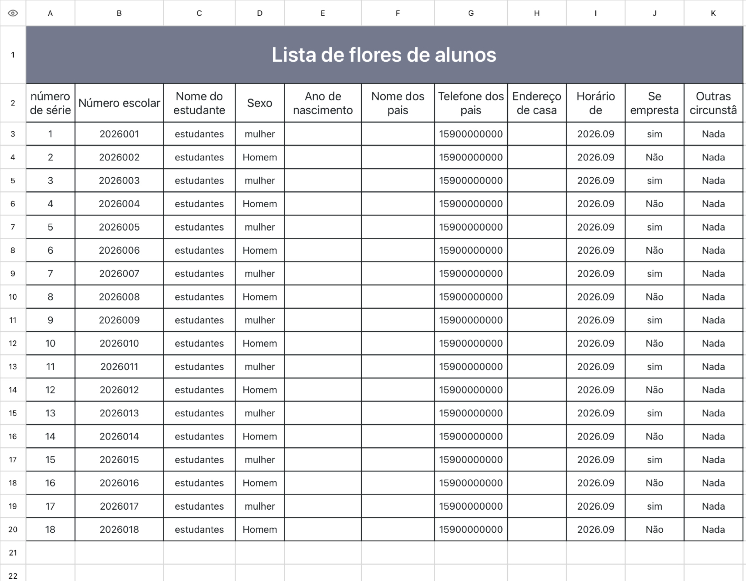 Lista de flores de alunos